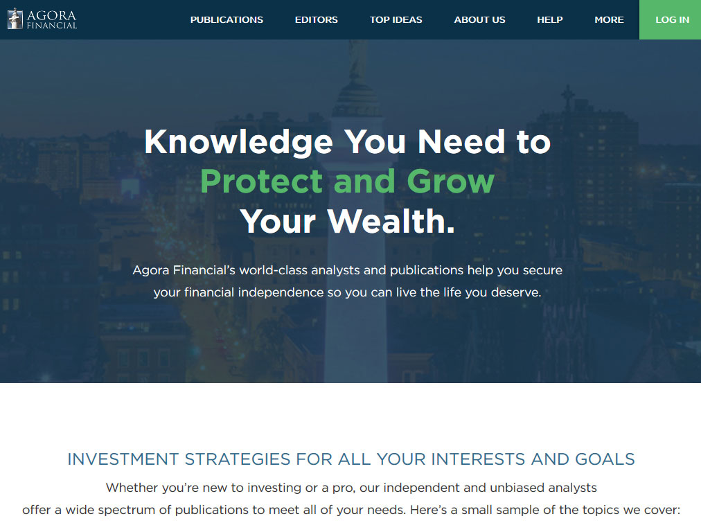 Agora Financial Publications Website Screenshot