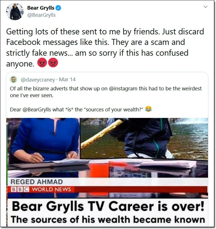 Bear Grylls Scam Tweet